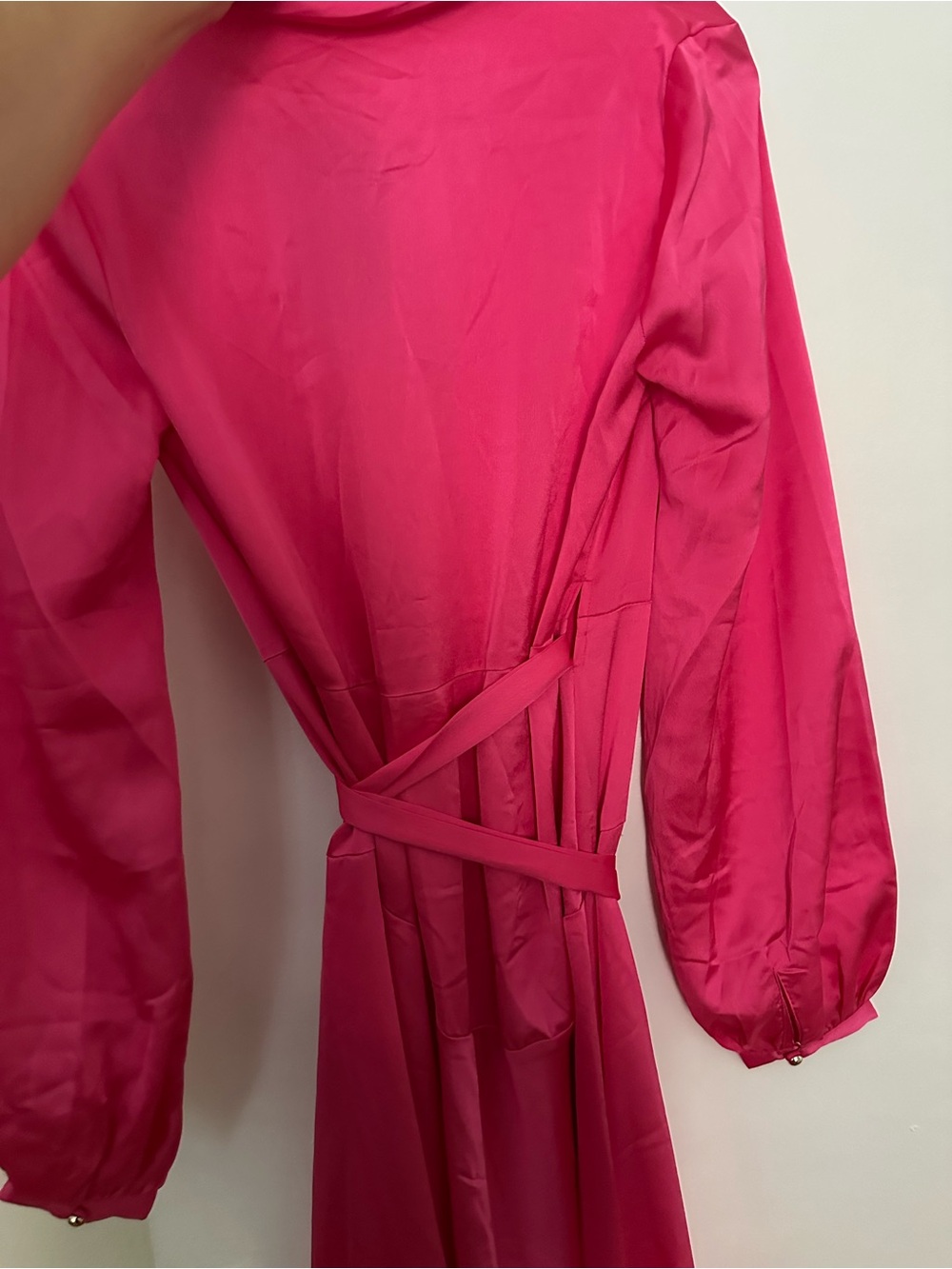 Nasty Gal Raspberry Pink Satin Wrap Maxi Dress with Tie Waist - Picture 5 of 5